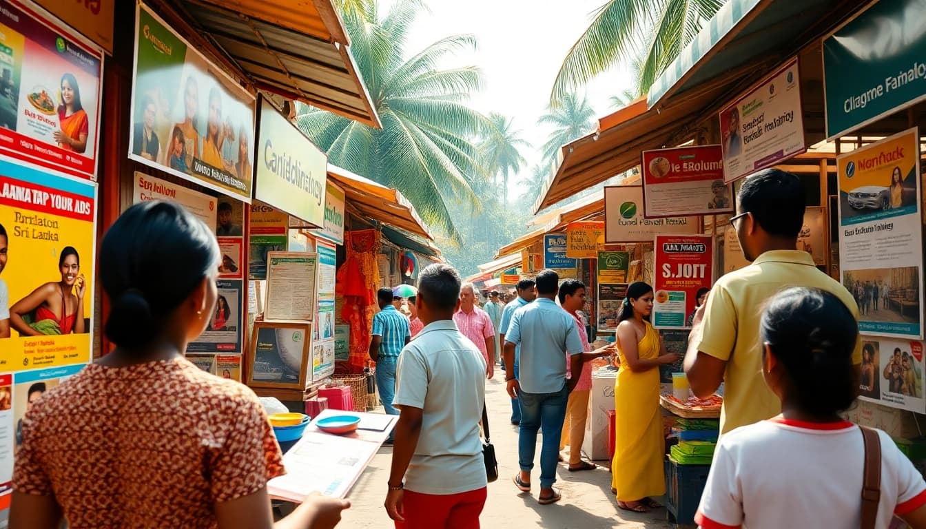 Lanka Add marketplace scene featuring vibrant ads and interactions in Sri Lanka.