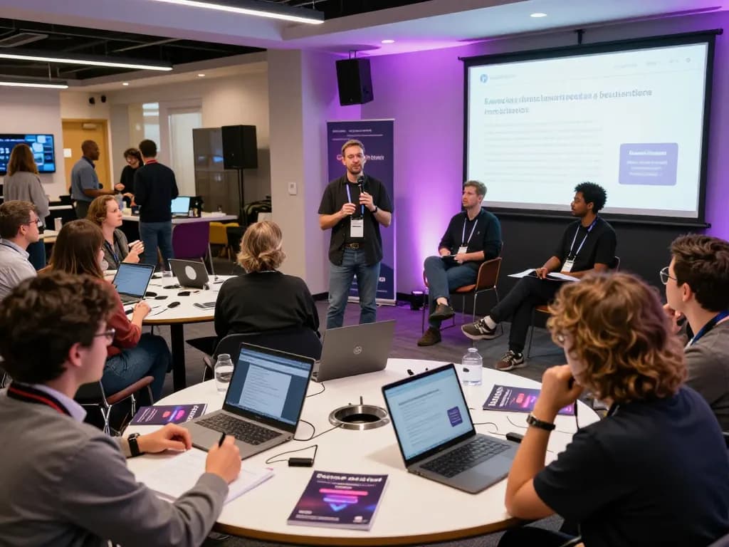 Audience engaged in a discussion about sex AI technologies at a tech conference.