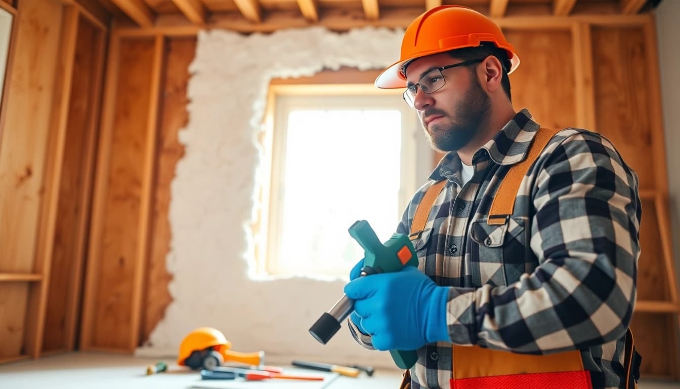 Get a spray foam removal quote while assessing insulation in a bright, professional setting.
