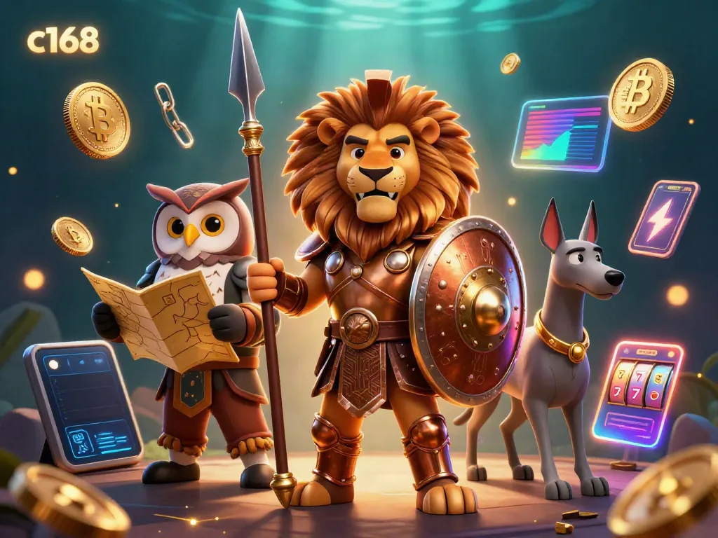Experience the thrilling c168 world with a dazzling 3D illustration of strategic gambling characters and vibrant casino elements.