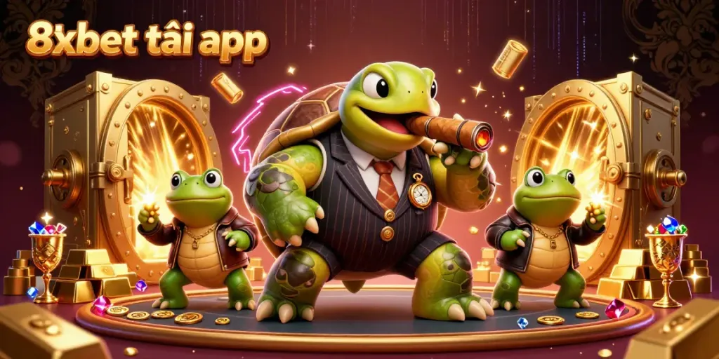 Win big with the 8xbet tải app as a snapping turtle mobster oversees a vibrant casino scene.