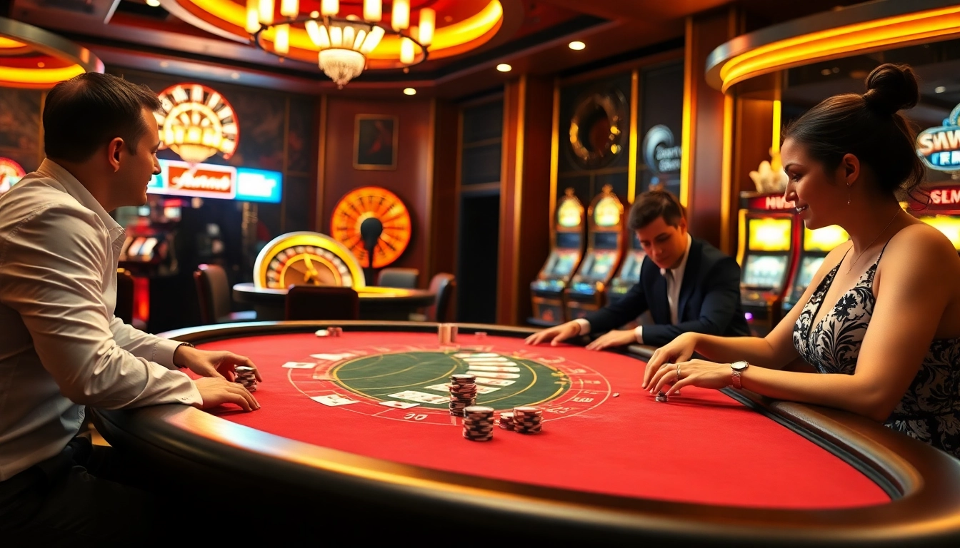 Players gathering around a blackjack table aided by an AI gf for optimal betting strategies.