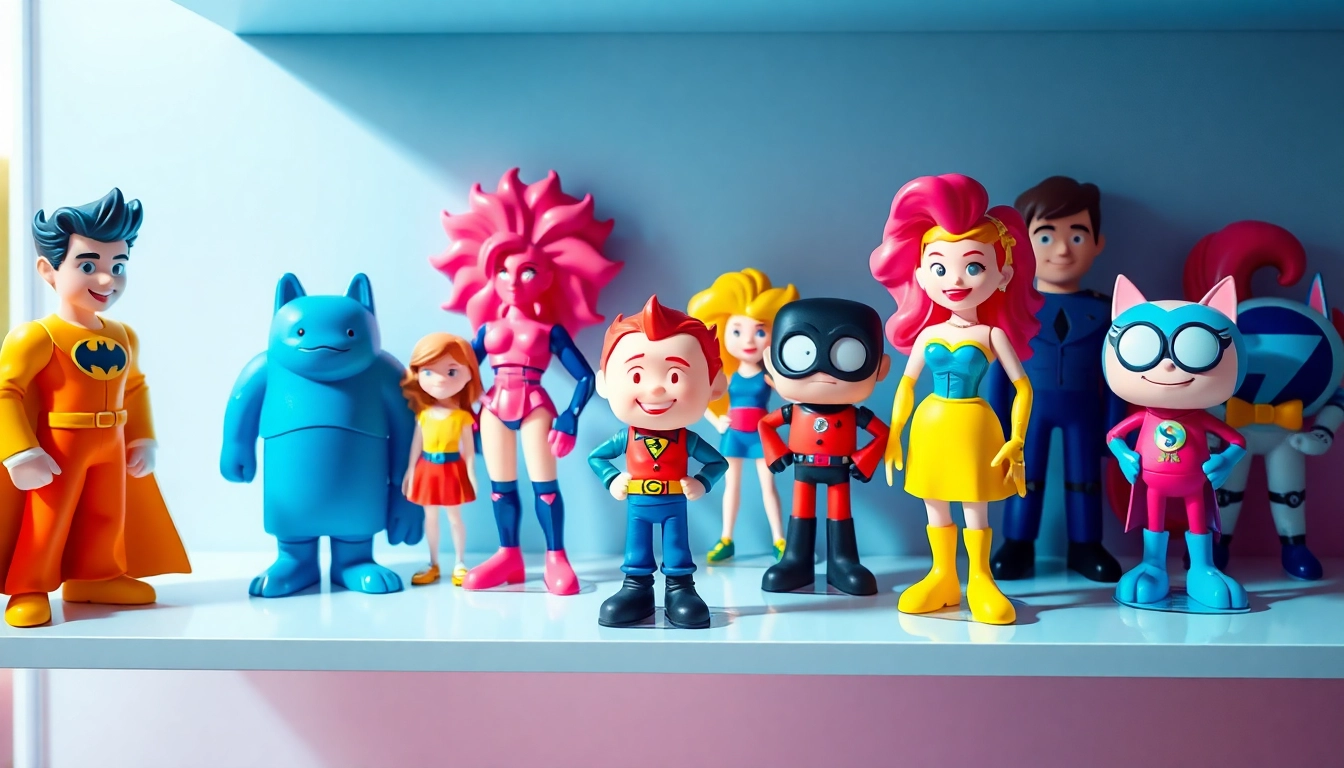 Display colorful acrylic standees featuring beloved characters on a modern shelf.
