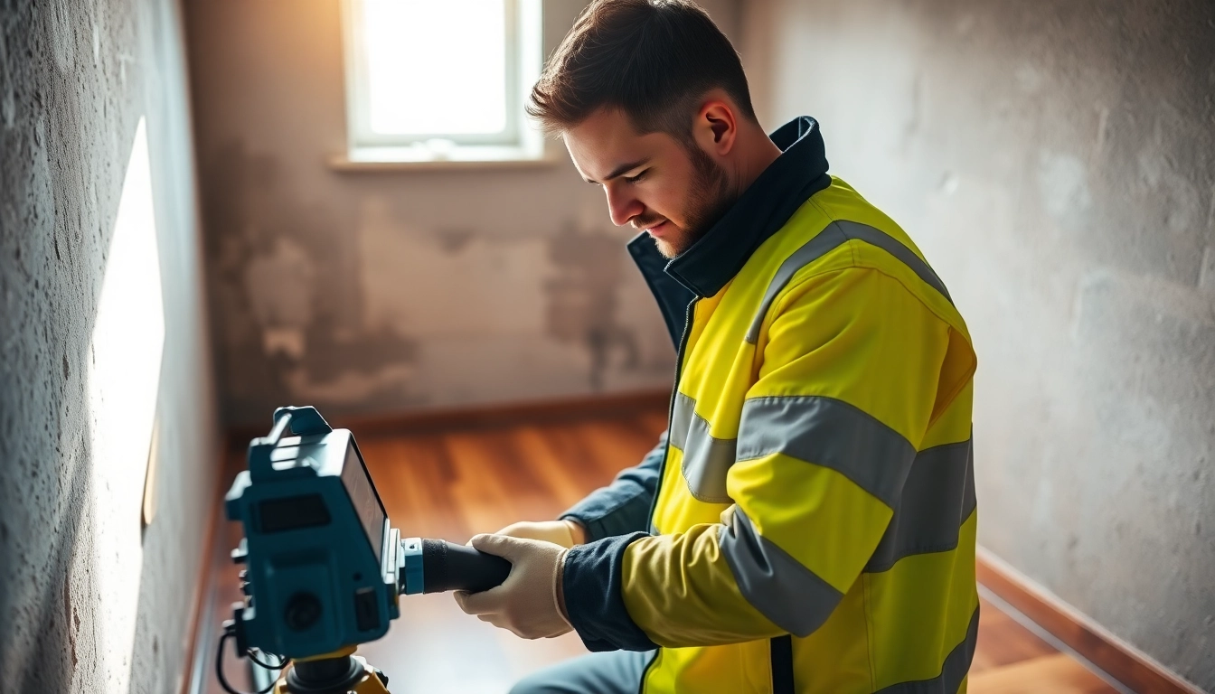 Leak detection specialist near me using advanced tools in a basement to find water leaks.