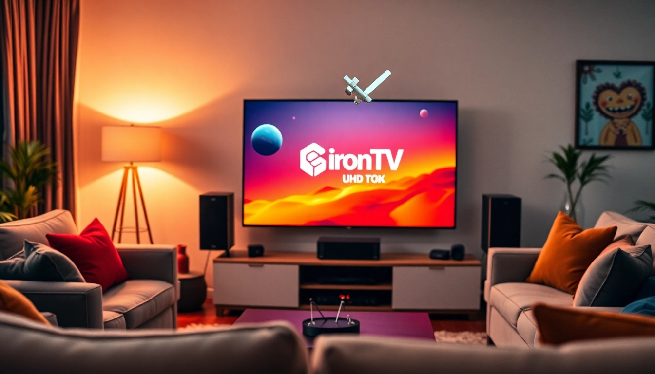 Stream your favorite shows with Iron IPTV in a sleek, modern living room setup.