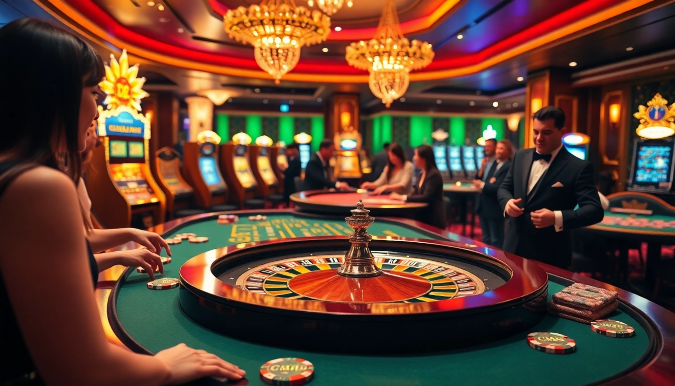 "Experience CM88 in a bustling casino with players at roulette, and poker tables, creating an exciting atmosphere."