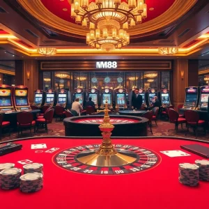 Experience the thrill of MM88 at a luxurious casino table with vibrant cards and chips.