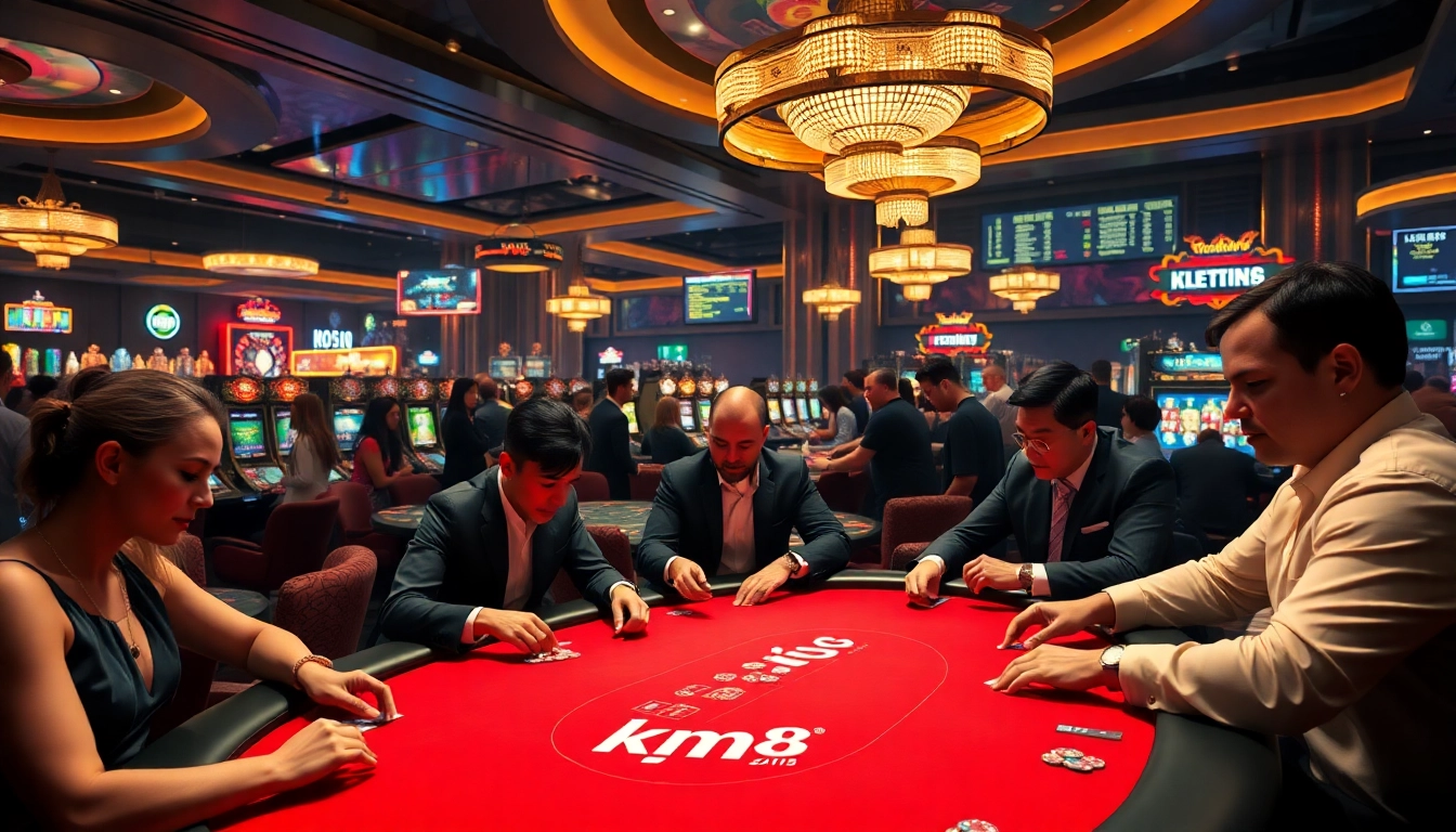 Experience excitement at the KM88 casino poker table with rich gaming ambiance.