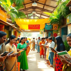 Engaging scene showcasing Sri Lankans interacting with personal and spa ads for Lanka Ad services.