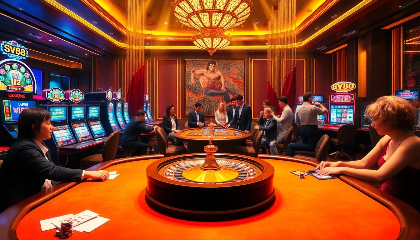 SV88 players enjoying an engaging casino experience with vibrant games and luxury ambiance.