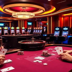 Engage in thrilling gameplay at https://mm88.how/ with poker chips and a roulette wheel in action.