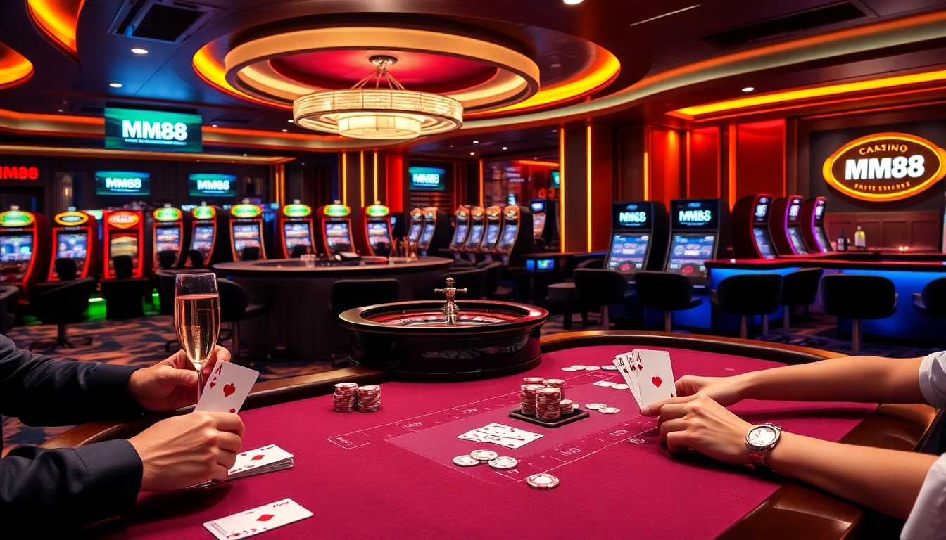 Engage in thrilling gameplay at https://mm88.how/ with poker chips and a roulette wheel in action.