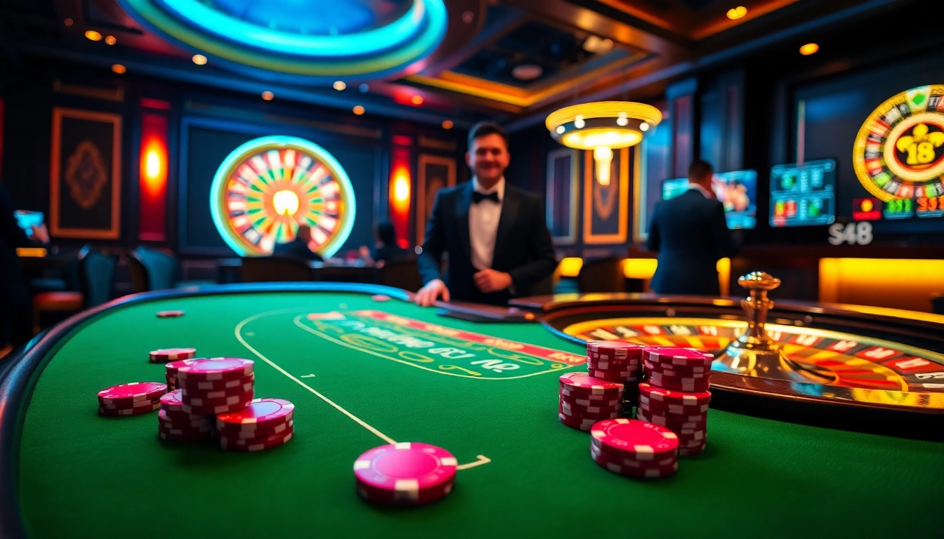 Experience high-stakes gambling at the s8 casino table with vibrant chips and roulette wheel.