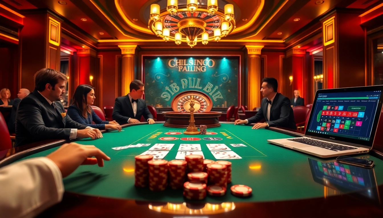 Exciting gaming at Nhà cái OK365 with poker and roulette in a luxurious casino setting.