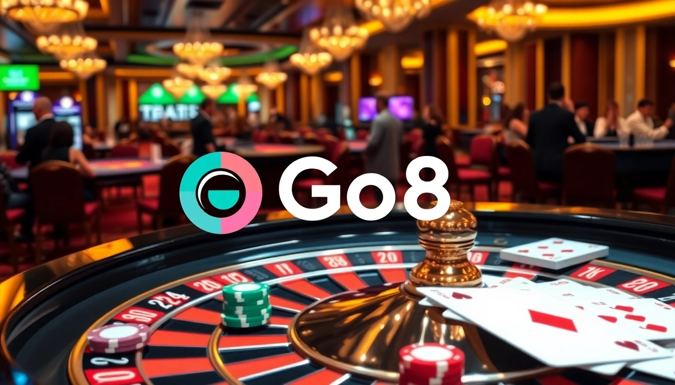 Experience excitement at Go8 Casino with dynamic gaming tables and vibrant casino elements.