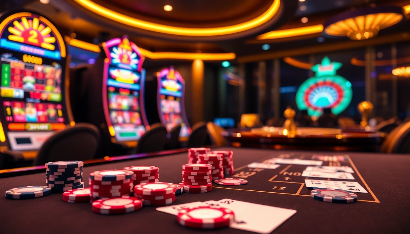 Engage in thrilling gameplay at https://99ok18.com/ with vibrant casino chips and an exciting gambling atmosphere.