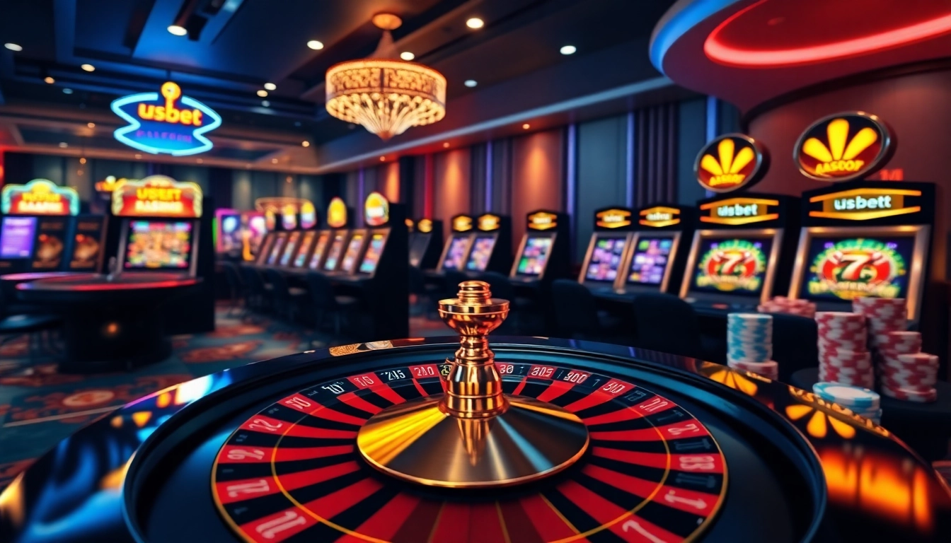 Experience thrilling gambling action at usbet with vibrant slot machines and roulette.
