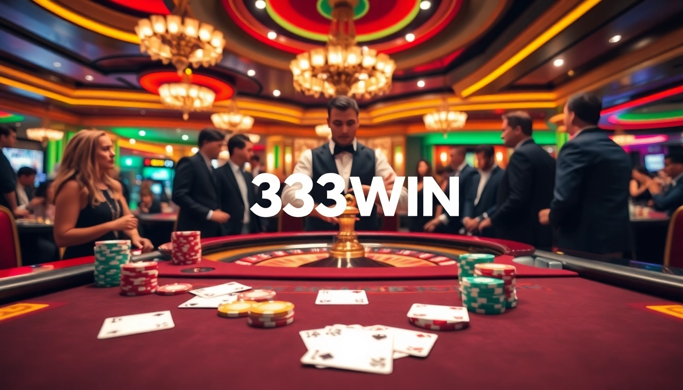 Players engage at a thrilling roulette table in a casino featuring the 33WIN logo.