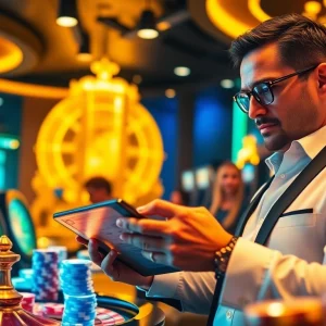 Experience winning excitement with usbet at a luxurious online casino scene featuring poker chips and a roulette wheel.