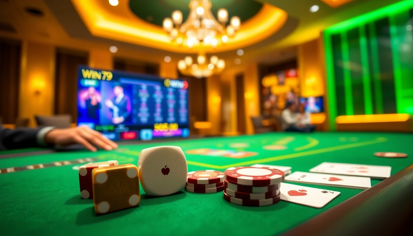 Experience the thrill of gaming at Win79 with luxurious casino tables and exciting card games.