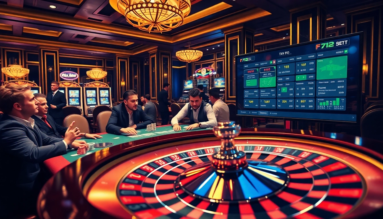 Experience the thrilling gameplay of F12 online betting platform with exciting casino elements like poker chips and a spinning roulette wheel.