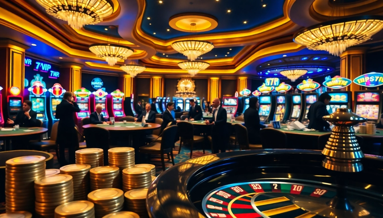 Experience thrilling gameplay at 777VIP casino with vibrant poker tables and slot machines.