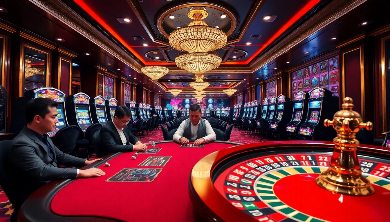 Experience the thrill of gaming at Trang Chủ BJ88 with high-stakes tables and vibrant casino visuals.