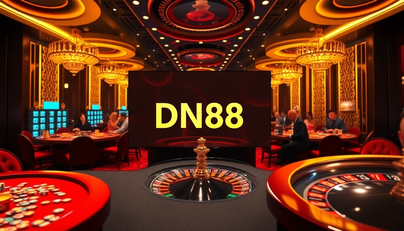Engage in thrilling casino excitement at DN88's gaming tables under elegant lighting.