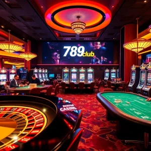 Experience the rush of 789club with players enjoying casino games and vibrant slot machines.