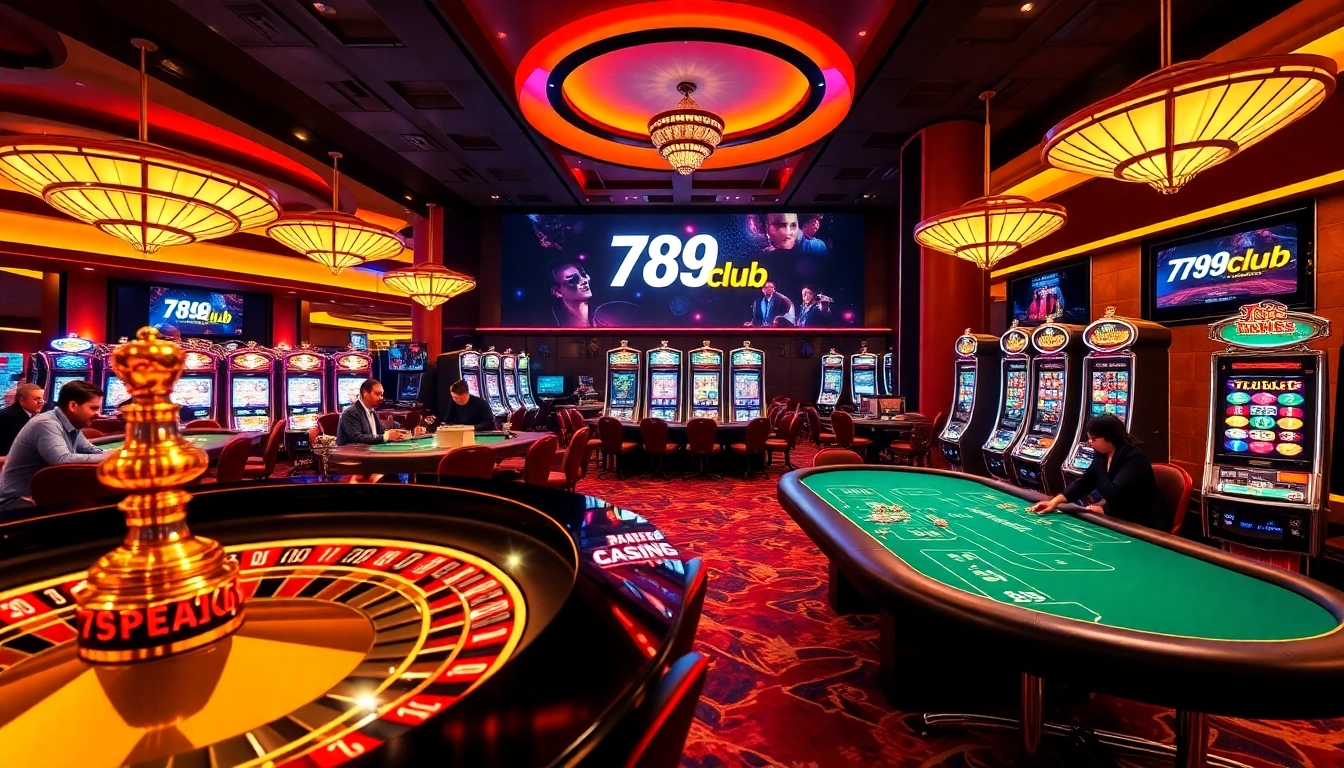 Experience the rush of 789club with players enjoying casino games and vibrant slot machines.