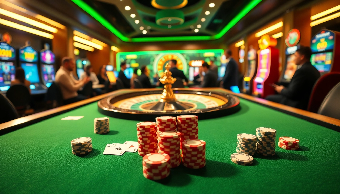 Experience exhilarating gameplay at thabet1.net with vibrant casino tables and poker chips.