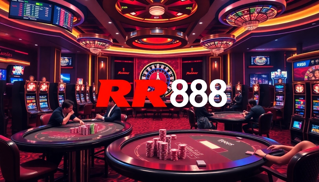 Players enjoying table games at RR88 online casino with vibrant atmosphere and exciting scenes.
