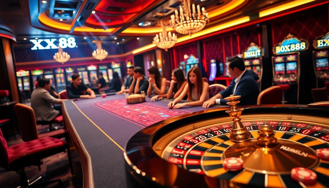 Engage with thrilling XX88 casino gaming featuring roulette and poker tables.