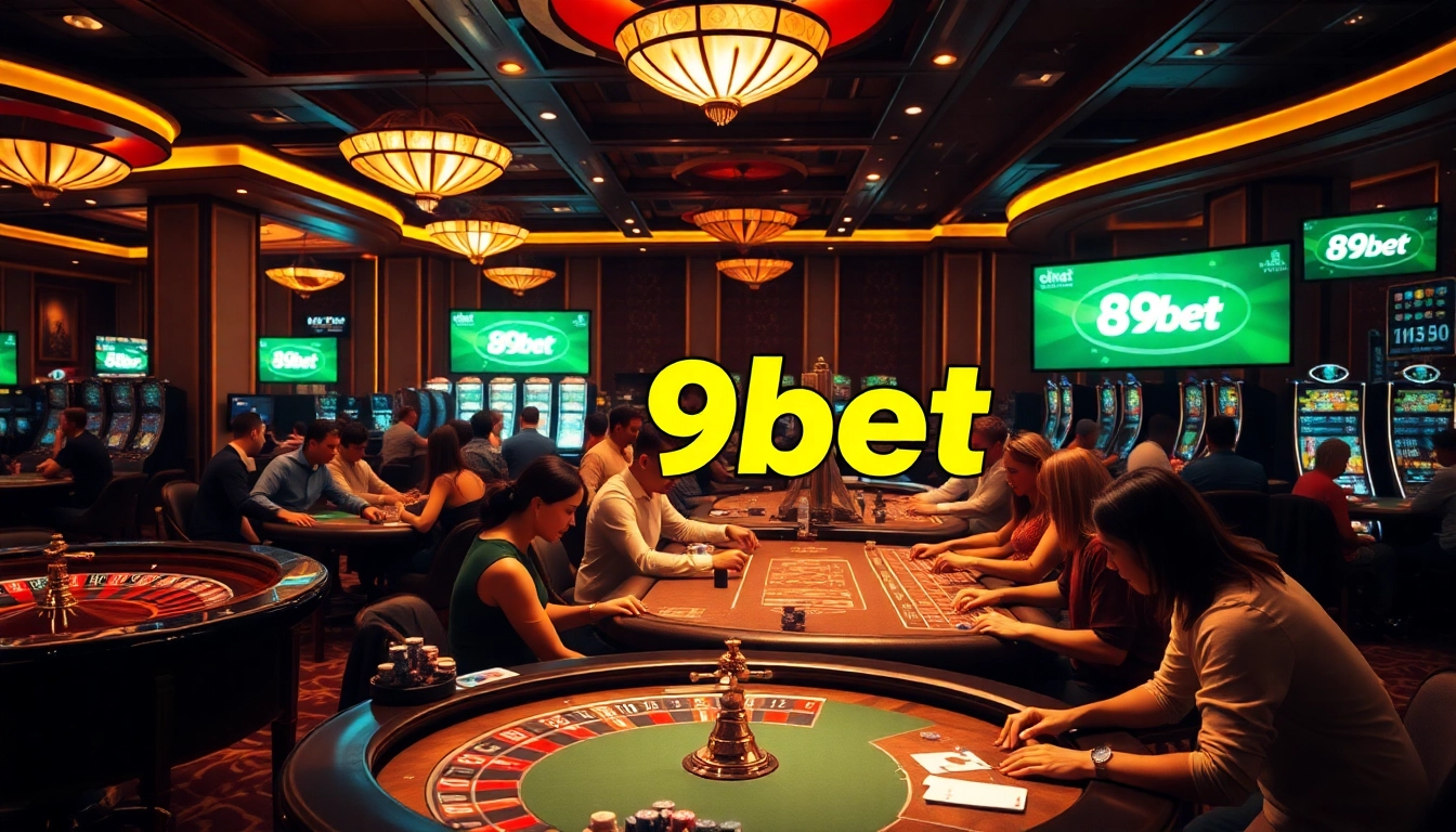 Experience the thrill of link 89bet at an upscale casino with players engaging at tables.