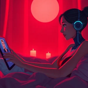 Engaging AI sex chat interaction in a cozy digital space with virtual characters.