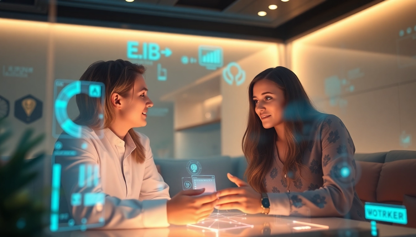 Engaging scene of users with sex AI avatars in a futuristic digital space.