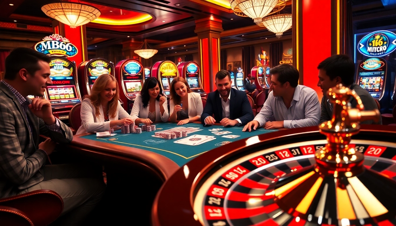 Exciting table gaming experience at MB66 casino with vibrant poker chips and professional cards.