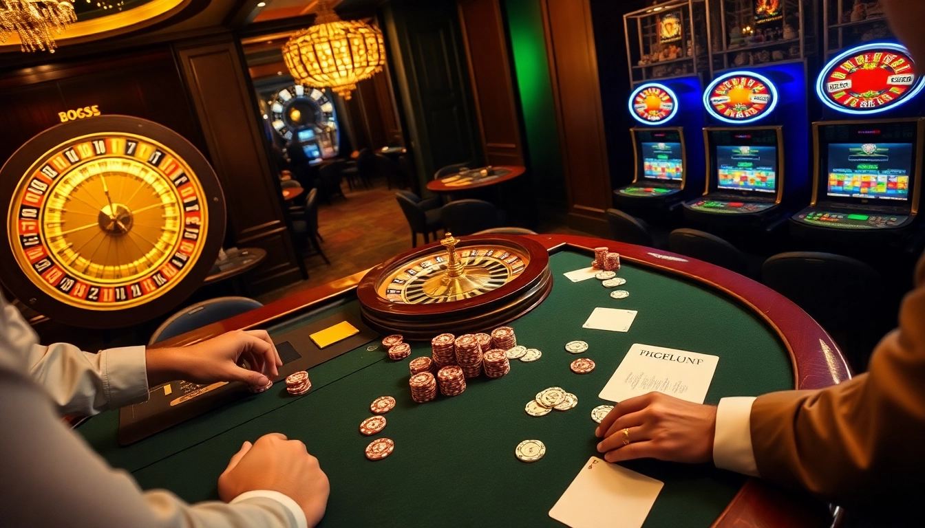 Players engage at a GO8 poker table, emphasizing strategy and excitement in a luxury casino setting.