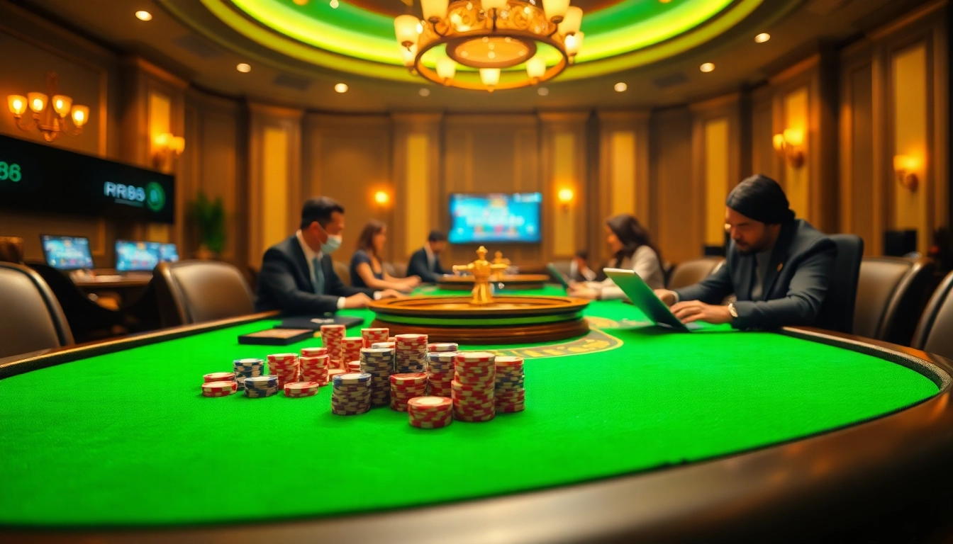 Experience intense online gambling excitement with RR88 and vibrant casino visuals.