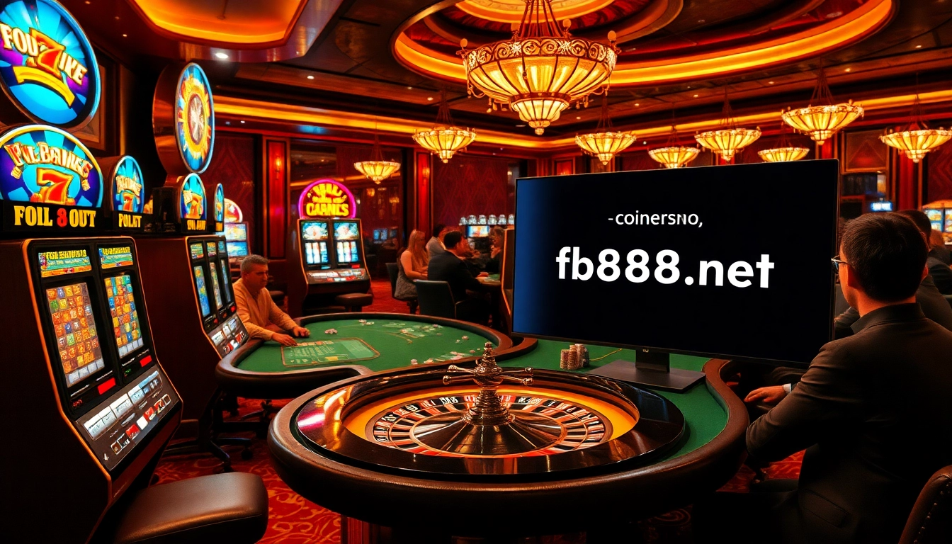 Players enjoying thrilling games at a casino inspired by https://fb88b.net/ showcasing slot machines, cards, and roulette.
