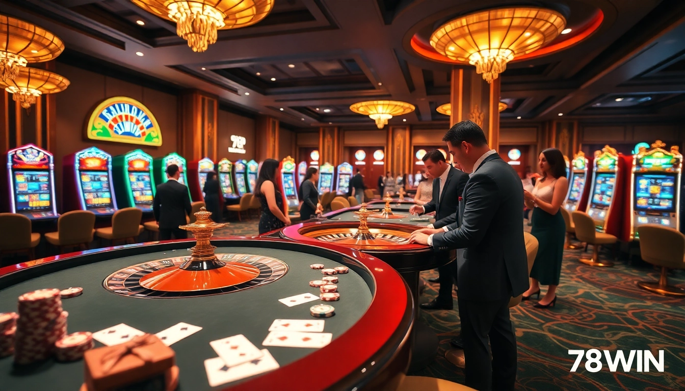 Experience thrilling action at 78WIN casino with vibrant tables and luxury atmosphere.