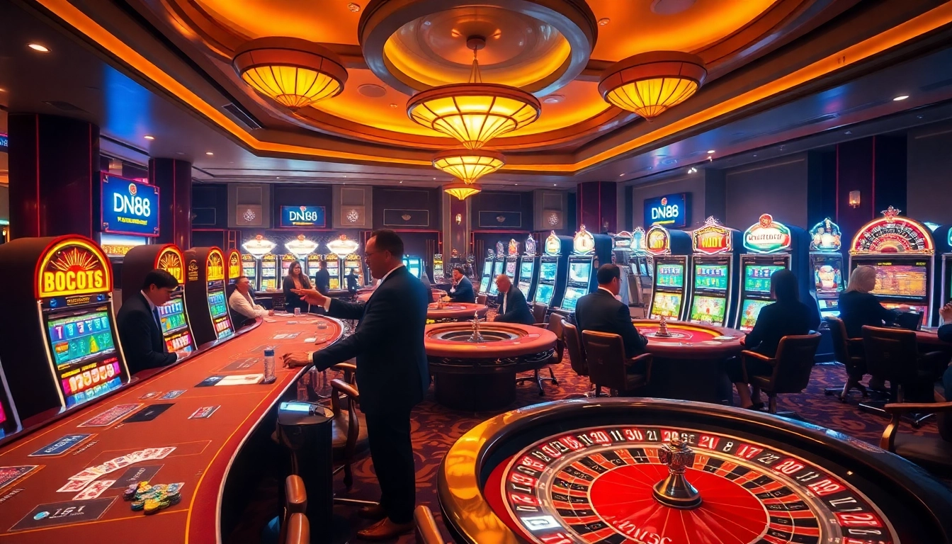 Experience high-stakes gaming moments at DN88's luxurious casino tables and vibrant atmosphere.