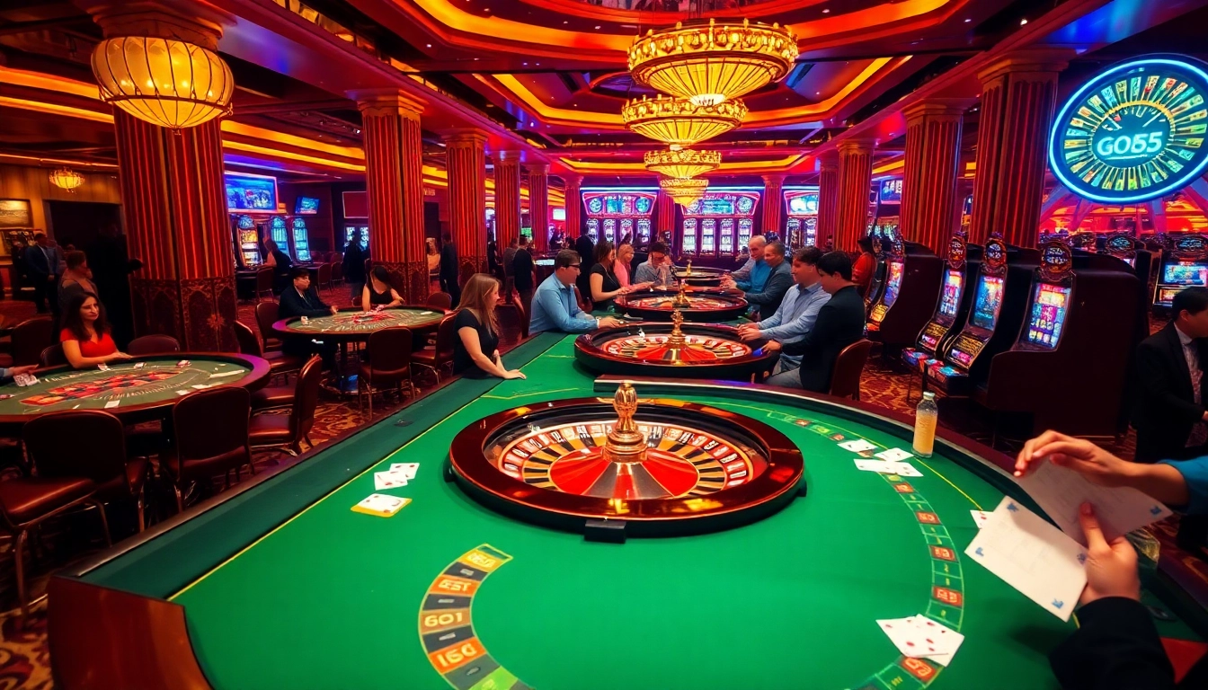 Experience the thrill of God55 at a vibrant casino table and roulette wheel.