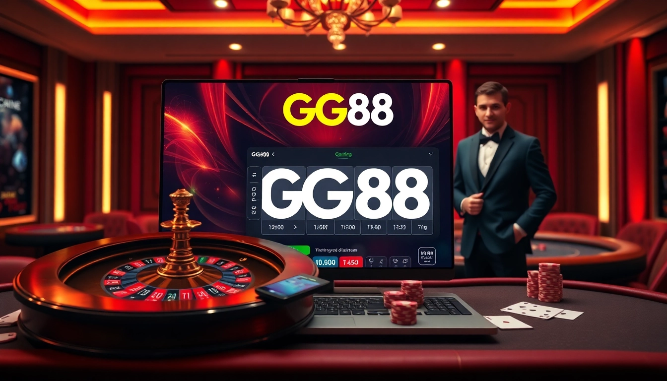 Experience professional gaming with GG88's vibrant online casino interface featuring poker and roulette.