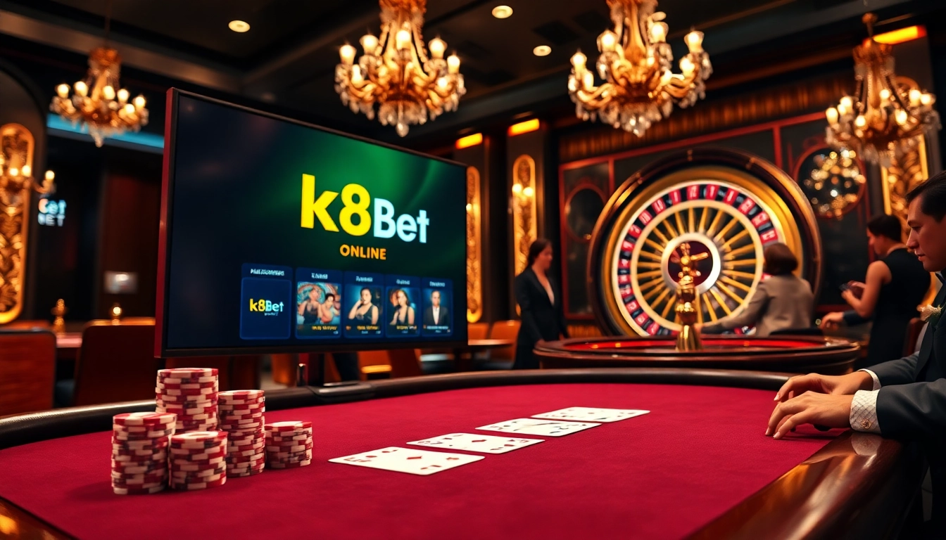 Experience k8bet's vibrant online casino atmosphere with professional gaming tables and high stakes.