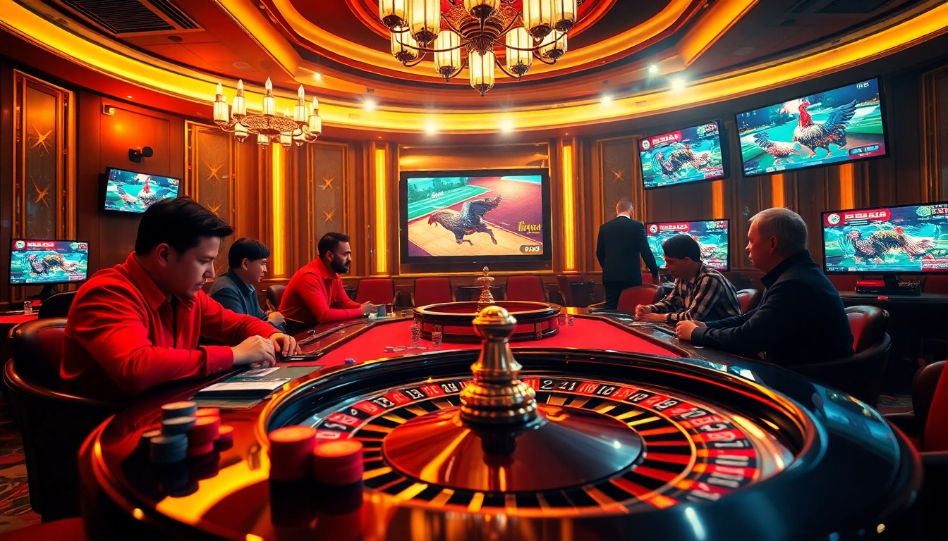 Engaging players at BJ88's poker table with vibrant chips and exciting gambling atmosphere.