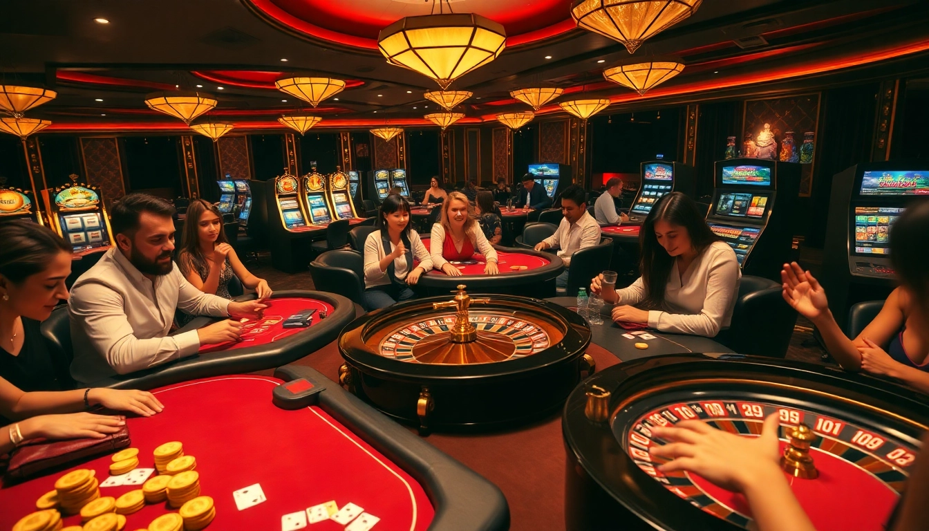 Experience the excitement at the gaming tables with CM88, featuring poker chips and a lively casino atmosphere.