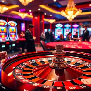 Experience the thrill of high-stakes gambling at RR88 with vibrant casino elements.
