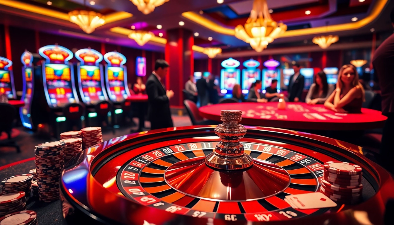 Experience the thrill of high-stakes gambling at RR88 with vibrant casino elements.