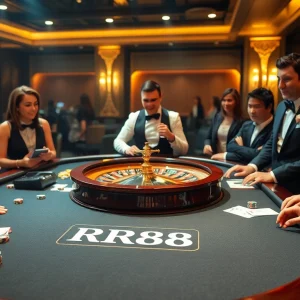Players enjoying a high-stakes game at RR88 casino roulette table